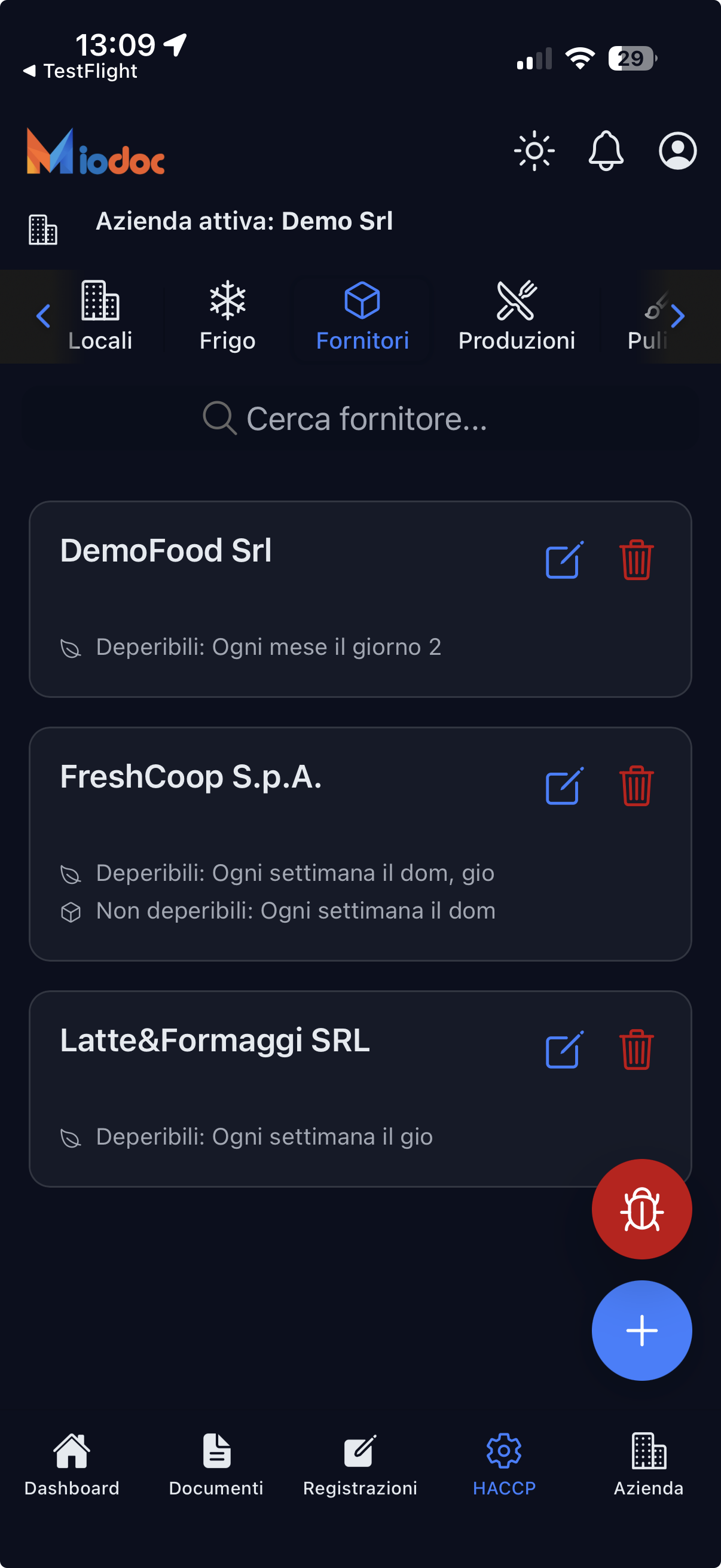 Impostazioni HACCP