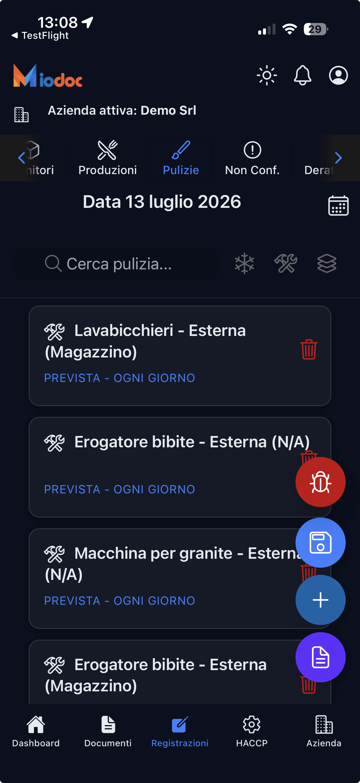 Registrazioni pulizie